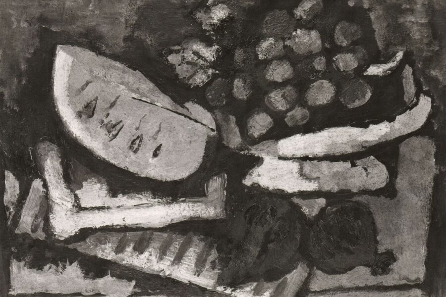 František Kaláb, Zátiší s melounem, výška 125 mm, foto: Vladimír Fyman